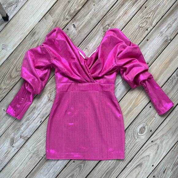 Nichole Lynel Metallic Off The Shoulder Dress Bright Pink Size S - Picture 1 of 12
